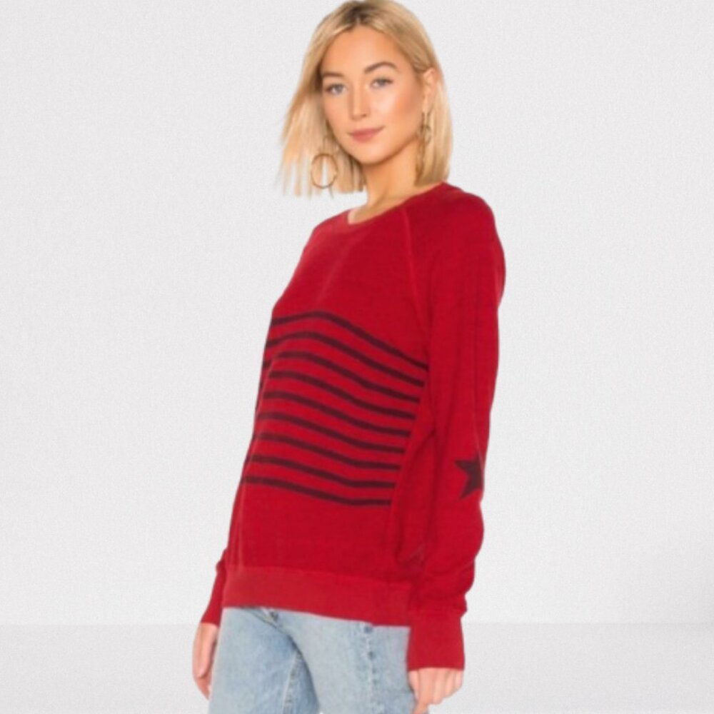SUNDRY Star & Stripes Raglan French Terry Pullover, Heather Red L